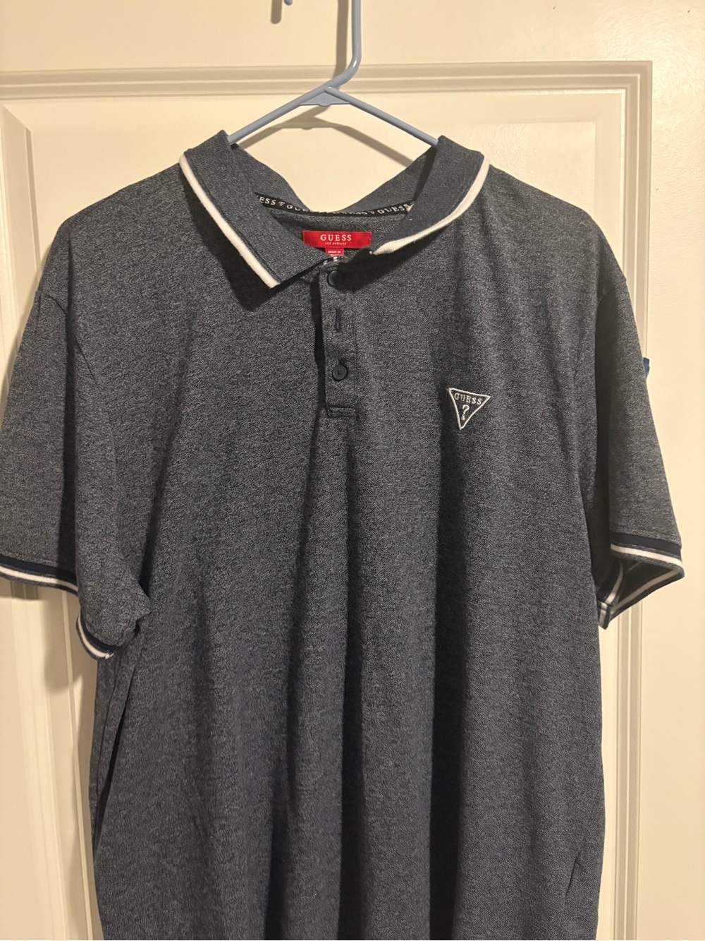 Guess Men's Navy Heather Polo with White Trim - Picture 3 of 5